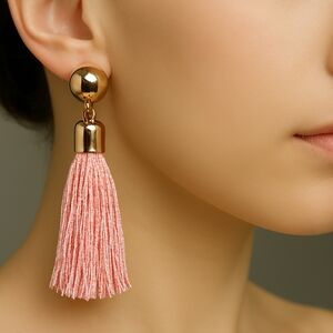 Elegant Gold Pink Tassel Fringed Drop Dangle  Earrings - Women's Fashion Jewelry